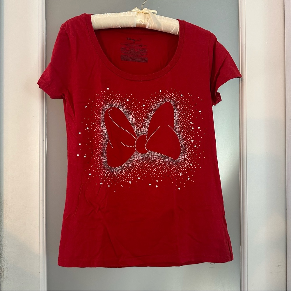 Disney Red Short Sleeve Tee with Bow Rhinestone Design
